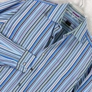 Paul Smith Dress Shirt Men 16/41 Blue Stripe Preppy Classic Luxury Made in Italy